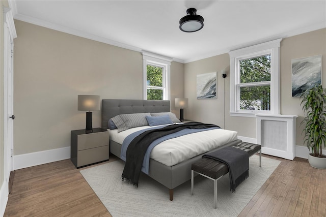 46 Mechanic St, Huntington, NY 11743 - bedroom featuring baseboards, light wood-style flooring, and crown molding