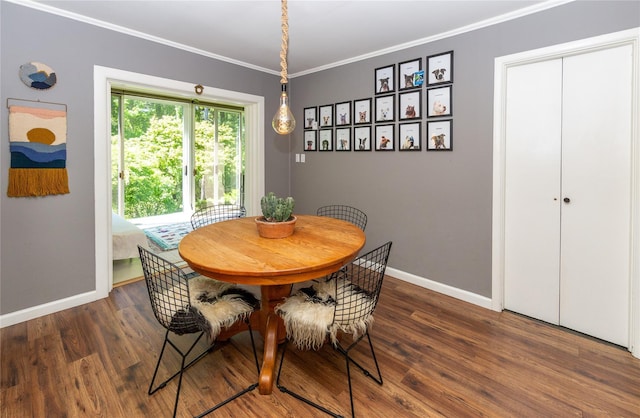 110 Sherwood Hill Rd, Brewster, NY 10509 - dining room featuring baseboards, wood finished floors, and crown molding