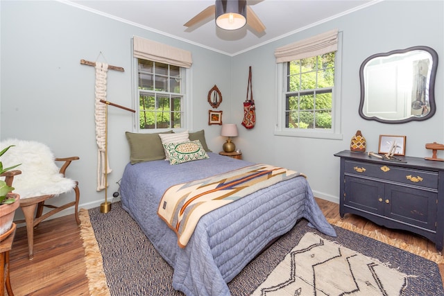 110 Sherwood Hill Rd, Brewster, NY 10509 - bedroom featuring light wood-type flooring, ornamental molding, baseboards, and ceiling fan