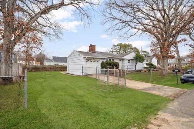 121 Arlington Ave, Wyandanch, NY 11798 - view of side of home with a chimney, concrete driveway, and a garage