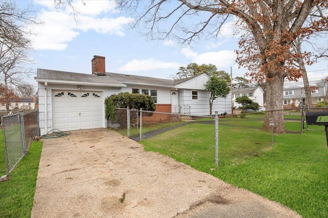 121 Arlington Ave, Wyandanch, NY 11798 - ranch-style house with driveway, an attached garage, and a chimney