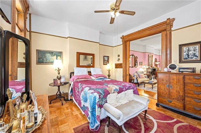 bedroom featuring ceiling fan