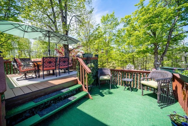 559 Noxon Rd, Poughkeepsie, NY 12603 - wooden deck featuring outdoor dining space