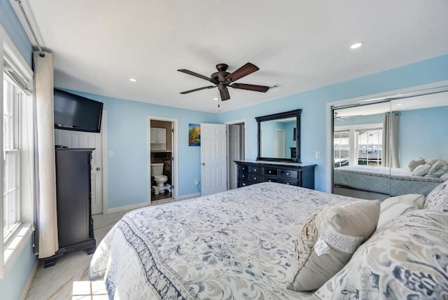 59 Saddle Ln, Levittown, NY 11756 - bedroom with recessed lighting, ceiling fan, and baseboards