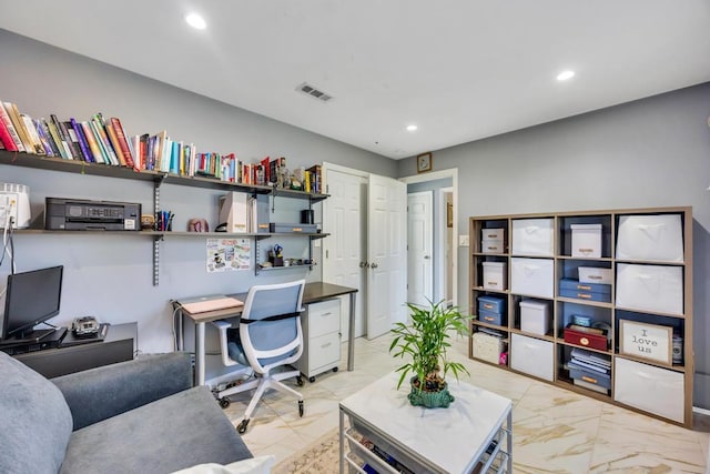 59 Saddle Ln, Levittown, NY 11756 - office with light marble finish flooring and recessed lighting