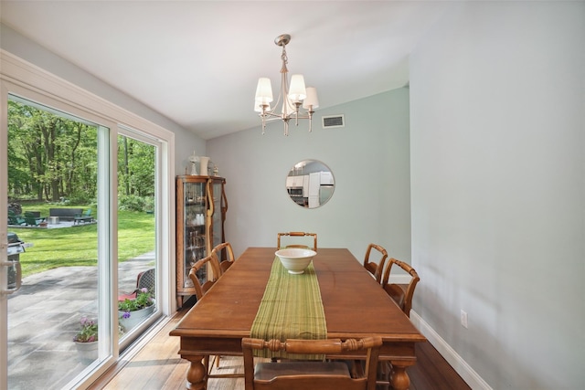 17 Kingswood Way, South Salem, NY 10590 - dining room featuring a chandelier, wood finished floors, lofted ceiling, and beverage cooler