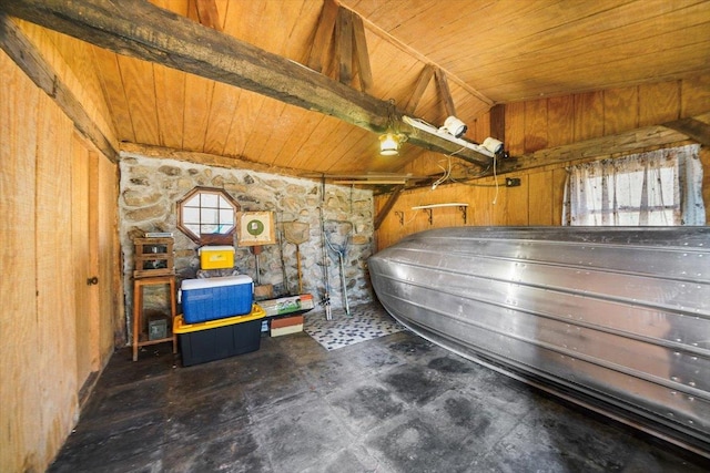 553 Roosa Gap Rd, Bloomingburg, NY 12721 - garage with wooden ceiling and wood walls