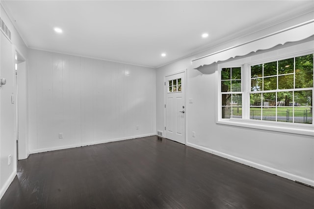13 Barnett Rd E, Monroe, NY 10950 - spare room featuring baseboards, dark wood-style floors, crown molding, and recessed lighting