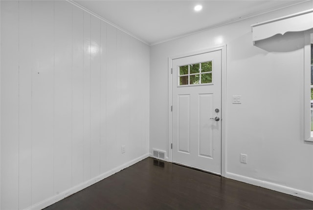 13 Barnett Rd E, Monroe, NY 10950 - foyer entrance featuring dark wood-style floors, baseboards, and crown molding