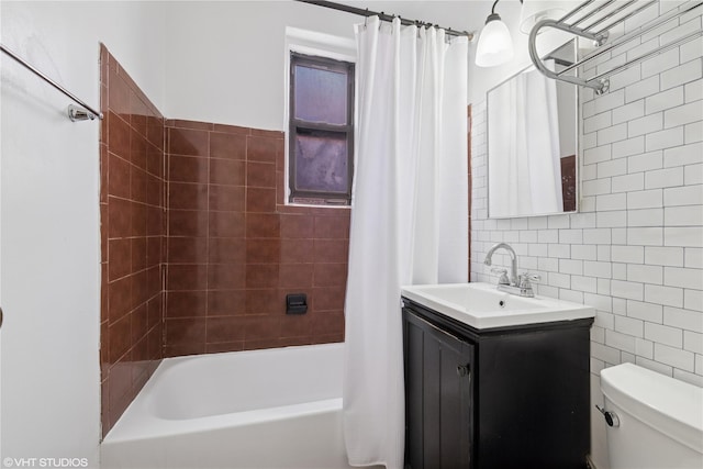 98-50 67th Ave Unit 6F, Rego Park, NY 11365 - bathroom with tile walls, toilet, shower / bathtub combination with curtain, and vanity