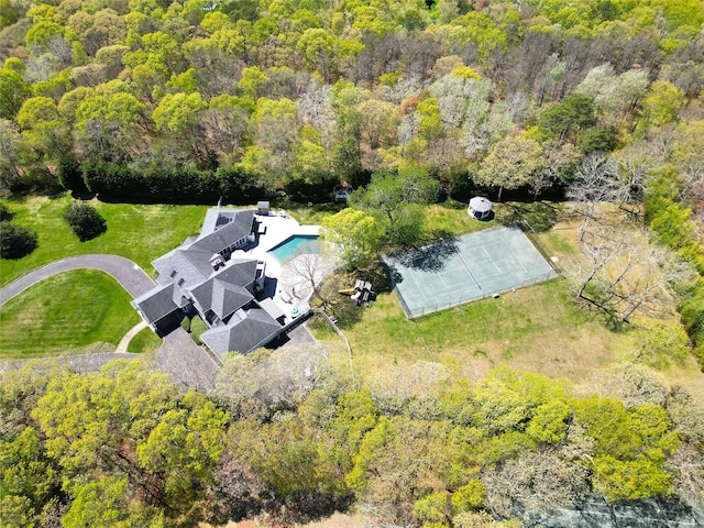 124 Montauk Hwy, Westhampton, NY 11977 - view from above of property featuring a forest and a pool
