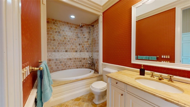 124 Montauk Hwy, Westhampton, NY 11977 - full bath featuring wallpapered walls, shower / washtub combination, toilet, and vanity