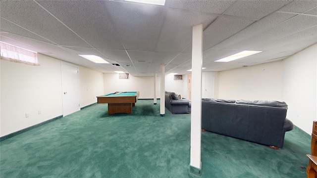 124 Montauk Hwy, Westhampton, NY 11977 - recreation room featuring carpet flooring, billiards, and a drop ceiling