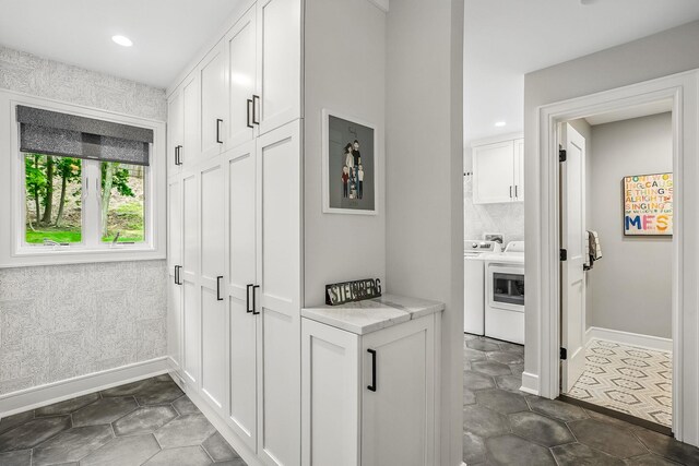 92 Random Farms Dr, Chappaqua, NY 10514 - hallway with washer and clothes dryer, recessed lighting, and baseboards