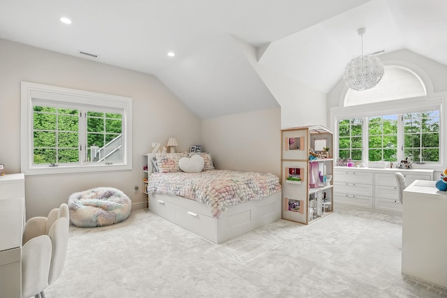 92 Random Farms Dr, Chappaqua, NY 10514 - bedroom with lofted ceiling, light carpet, and recessed lighting