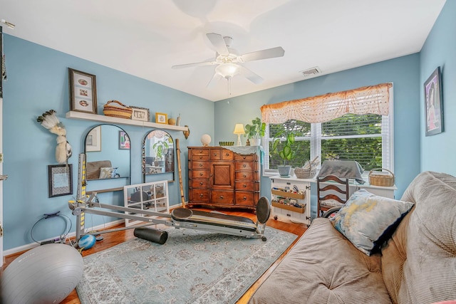 510 Fire Island Ave, Babylon, NY 11702 - workout area with wood finished floors and a ceiling fan