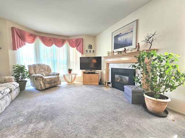 53 Olde Wagon Rd Unit 53, Warwick, NY 10990 - carpeted living area featuring a tile fireplace