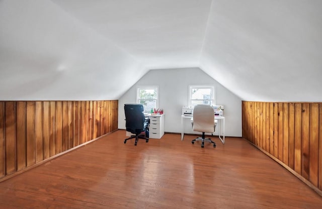91 Valley Rd, Levittown, NY 11756 - home office featuring wood finished floors and vaulted ceiling