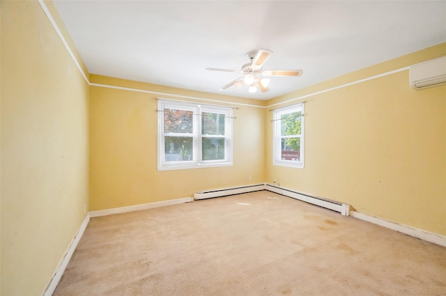 9 Forest Rd, Kings Park, NY 11754 - carpeted empty room with a wall mounted air conditioner, a ceiling fan, baseboards, and baseboard heating