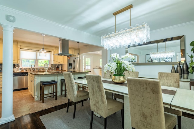 21 Grayon Dr, Dix Hills, NY 11746 - dining room with ornamental molding, wood finished floors, and a chandelier