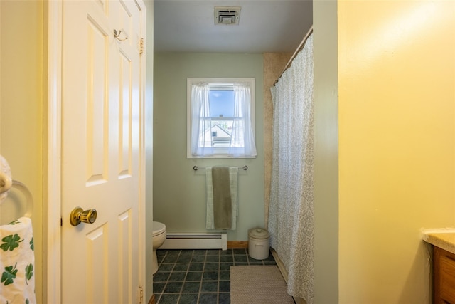 12 Prospect St, Glenham, NY 12508 - full bath with a baseboard radiator, toilet, vanity, and tile patterned floors