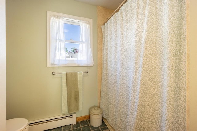 12 Prospect St, Glenham, NY 12508 - full bath featuring baseboard heating, toilet, tile patterned flooring, and baseboards