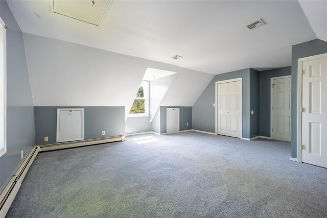 12 Prospect St, Glenham, NY 12508 - bonus room featuring a baseboard heating unit, carpet, lofted ceiling, and baseboards