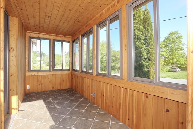 1143 State Route 17b, Mongaup Valley, NY 12762 - unfurnished sunroom with wooden walls, tile patterned flooring, and wood ceiling