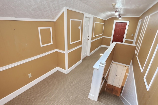 1143 State Route 17b, Mongaup Valley, NY 12762 - corridor with an upstairs landing, baseboards, and carpet