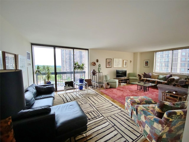 living room with plenty of natural light and expansive windows