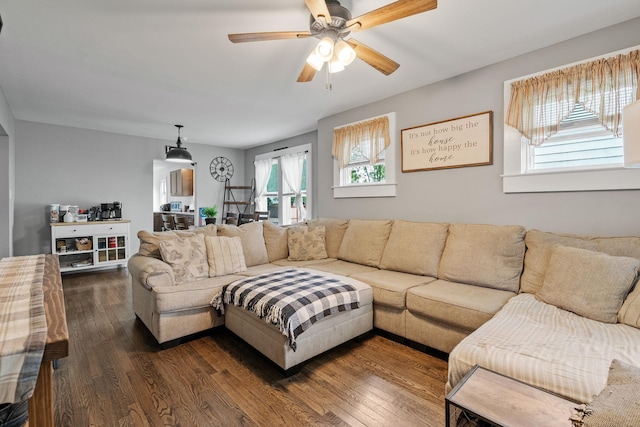 108 Homestead Ave, Maybrook, NY 12543 - living room featuring dark wood-type flooring and a ceiling fan