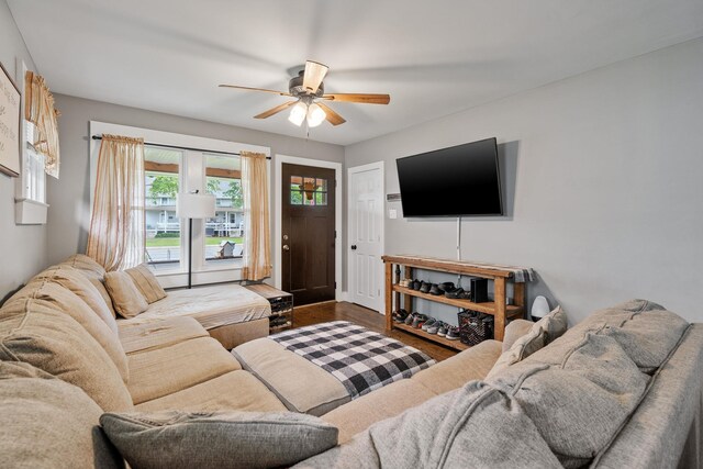 108 Homestead Ave, Maybrook, NY 12543 - living area featuring a ceiling fan and wood finished floors
