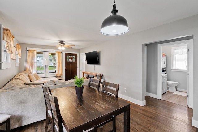 108 Homestead Ave, Maybrook, NY 12543 - dining area featuring plenty of natural light, baseboards, ceiling fan, and wood finished floors