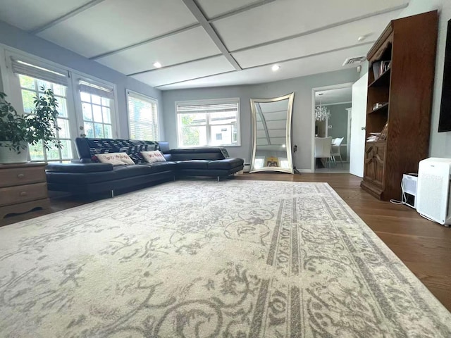 21 Rivers Dr, Great Neck, NY 11020 - living area with dark wood-style flooring and recessed lighting