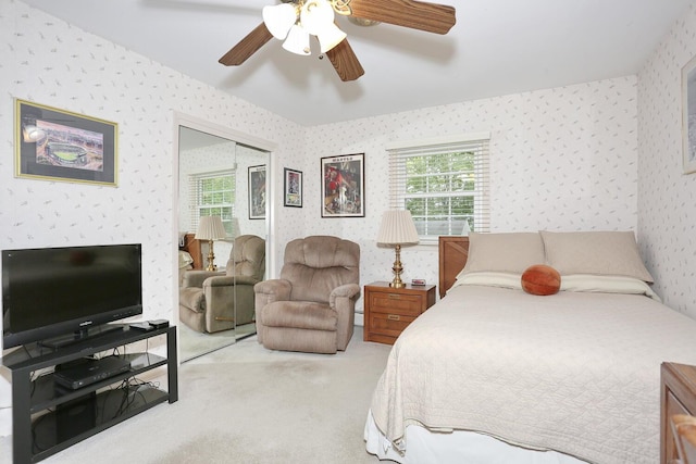 4 Stockbridge Ave, Suffern, NY 10901 - bedroom with wallpapered walls, carpet floors, multiple windows, a closet, and a ceiling fan