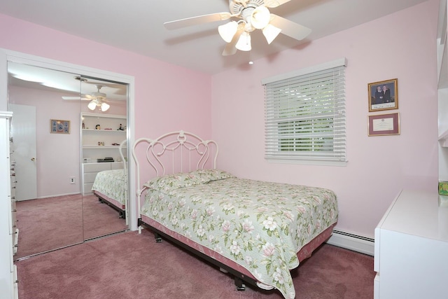4 Stockbridge Ave, Suffern, NY 10901 - carpeted bedroom with a baseboard radiator, a closet, and ceiling fan