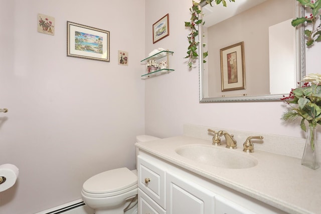 4 Stockbridge Ave, Suffern, NY 10901 - half bath featuring a baseboard heating unit, toilet, and vanity