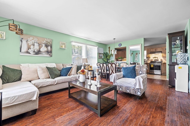 living room featuring dark wood-style floors