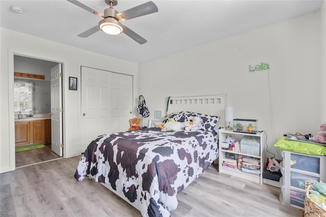 37 Spruce St, Pawling, NY 12564 - bedroom featuring wood finished floors, a closet, a ceiling fan, and connected bathroom