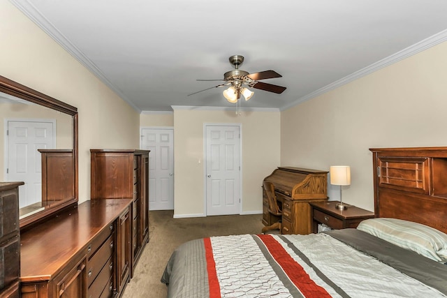 14 Florence Unit 25D, Freeport, NY 11520 - bedroom with carpet floors, crown molding, baseboards, and ceiling fan