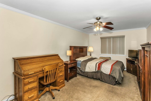 14 Florence Unit 25D, Freeport, NY 11520 - bedroom with light colored carpet, crown molding, and ceiling fan