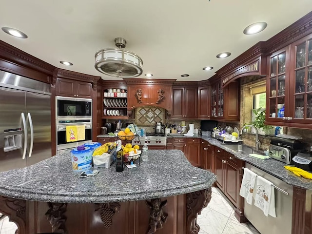 20-44 26th St, Long Island City, NY 11105 - kitchen with built in appliances, a sink, recessed lighting, tasteful backsplash, and a kitchen island
