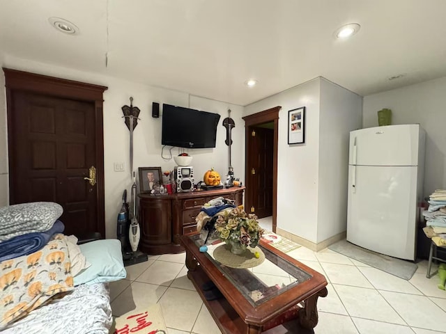 20-44 26th St, Long Island City, NY 11105 - living room featuring light tile patterned flooring and recessed lighting
