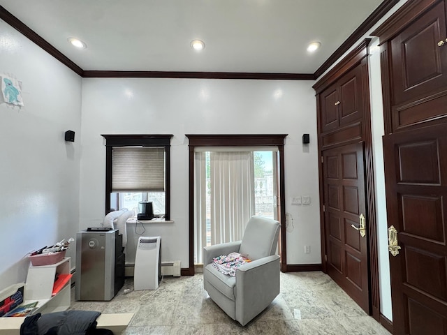 20-42 26th St, Astoria, NY 11105 - foyer entrance with baseboards, crown molding, and recessed lighting