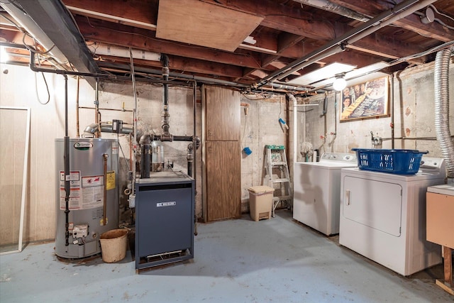 19 Croyden St, New Hyde Park, NY 11040 - unfinished below grade area with gas water heater, washer and dryer, a heating unit, and a sink