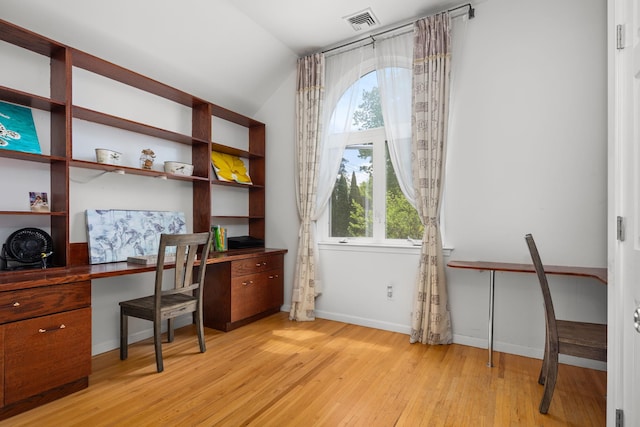 11C Piping Rock Dr, Ossining, NY 10562 - office featuring light wood-style flooring, healthy amount of natural light, vaulted ceiling, built in study area, and baseboards