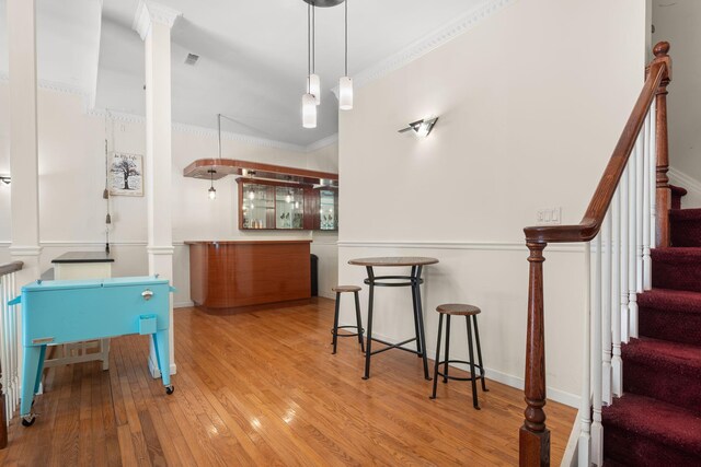11C Piping Rock Dr, Ossining, NY 10562 - interior space with ornamental molding, ornate columns, and wood finished floors