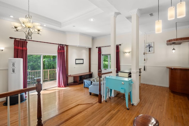 11C Piping Rock Dr, Ossining, NY 10562 - living room featuring hardwood / wood-style floors, crown molding, a chandelier, recessed lighting, and baseboards