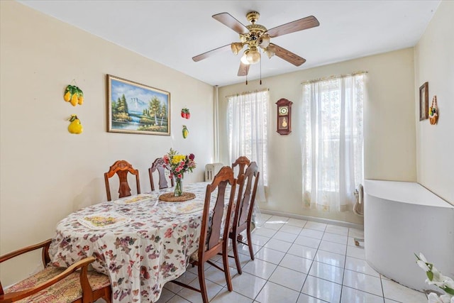 477 Berriman St, Brooklyn, NY 11208 - dining area featuring ceiling fan, light tile patterned floors, and baseboards