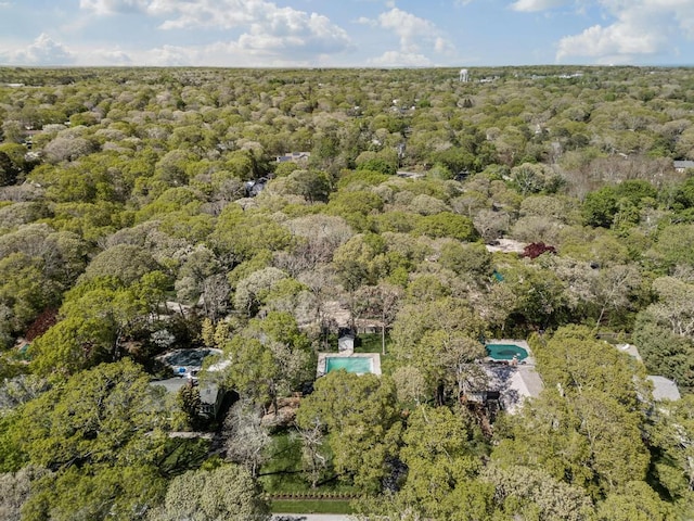 10 Shinnecock Ln, Hampton Bays, NY 11946 - aerial view of property and surrounding area with a forest and a pool area